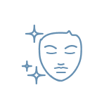 Face illustration with sparkles next to it